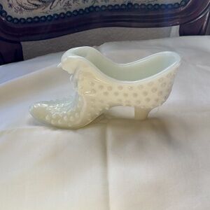 Milk Glass Hobnail Shoe Decorative Dish w/ Tiger